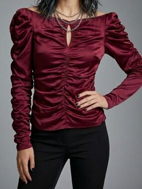 Marc New York Satin Ruched Edgy Top Whimsigoth Vamp Witchy Goth Romantic Blouse